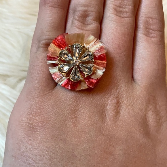 NWT Cato gold red color paper flower statement ring costume jewelry floral ring - Picture 2 of 16